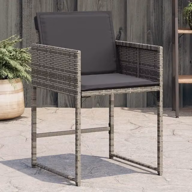 Set di 4 sedie da giardino vidaXL in polyrattan grigio con cuscini e braccioli