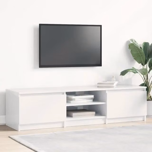 Mobile Porta TV vidaXL Bianco Lucido in Legno MDF L/P/H: 140 x 40 x 35,5 cm