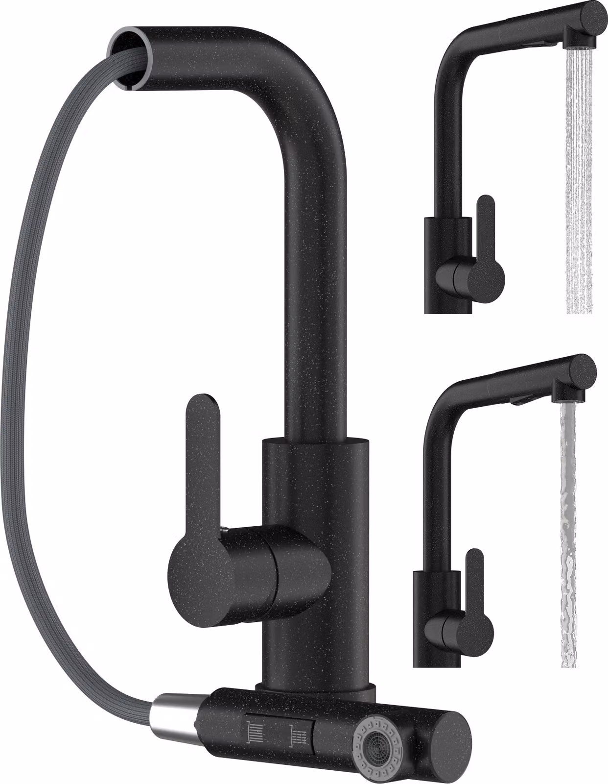 Granitan - Rubinetto da cucina - Rubinetto per lavello - Bocca estraibile - Orientabile a 360° - Nero - EBRO