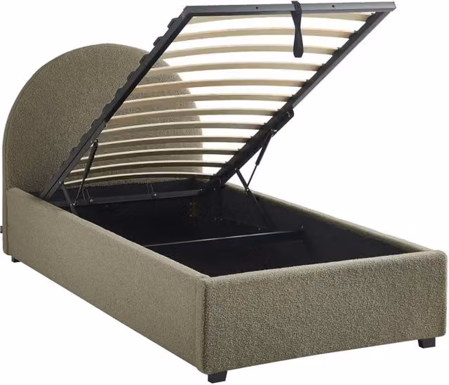Struttura letto con contenitore e testiera 90x190cm, imbottita bouclé,