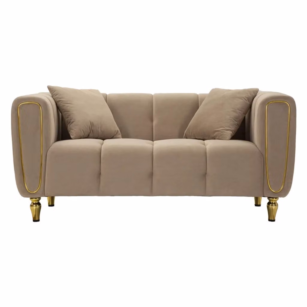 Divano Alma Vikasa Home in tessuto grigio con cuscini e gambe oro L: 155 cm, P: 81 cm, H: 71 cm – 2