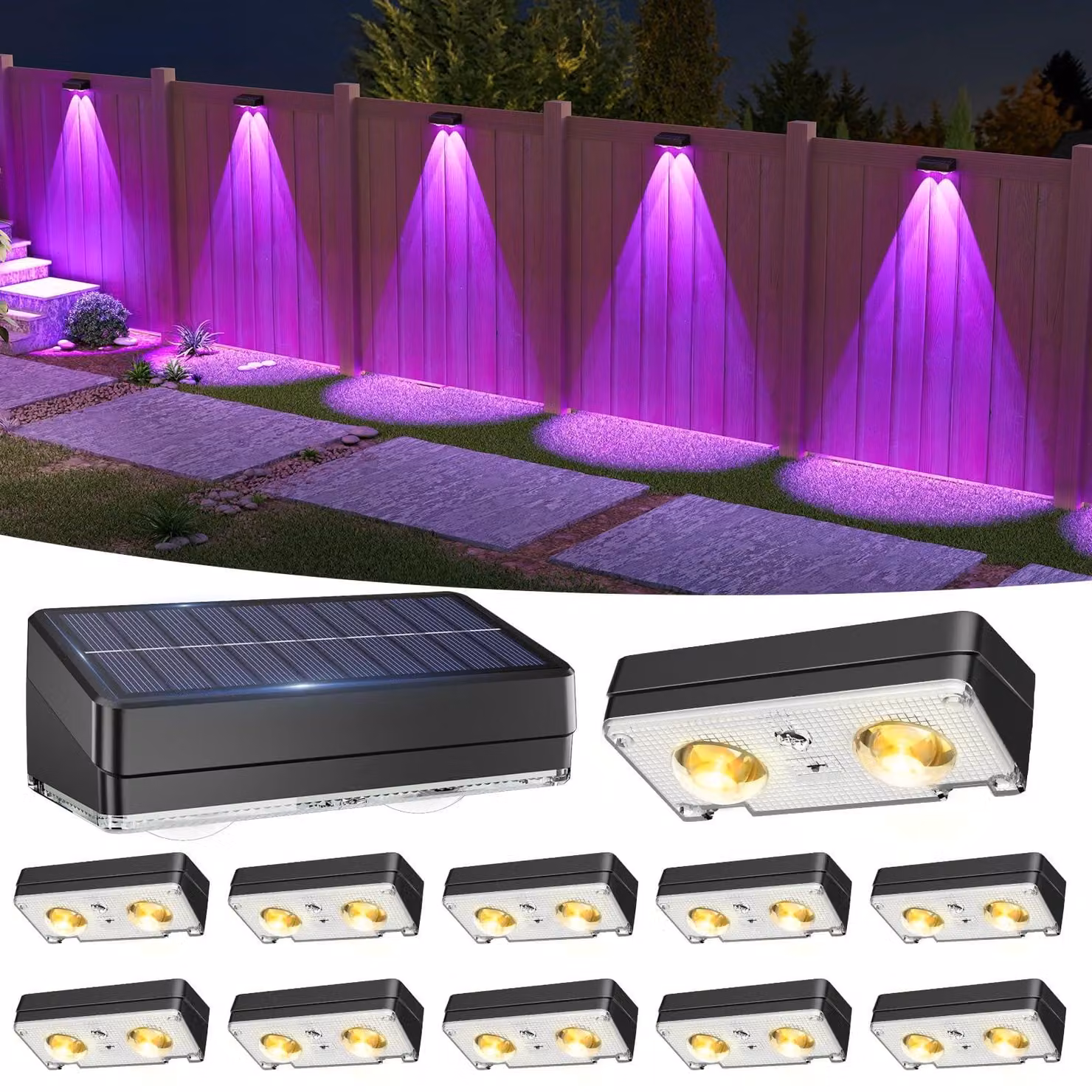 Lampade solari per recinzioni, confezione da 12, 50 lumen, RGB, LED, grado di protezione IP65