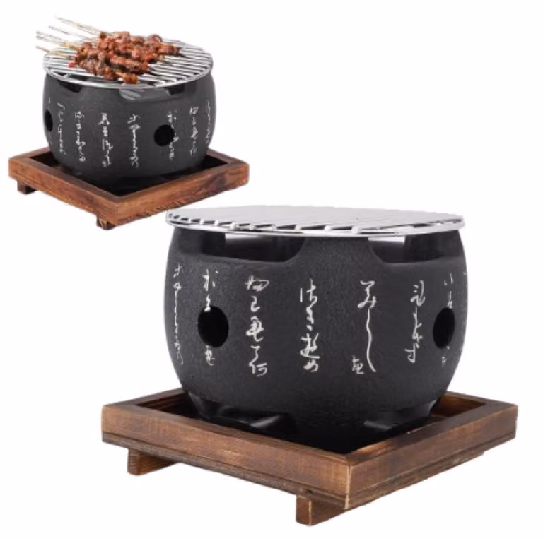 Mini griglia per carbone giapponese, rotonda, portatile, griglia da tavolo (modello L)