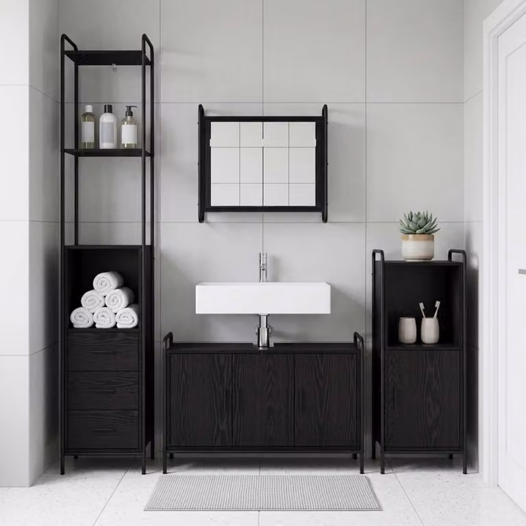 vidaXL Set di Armadi da Bagno 3 pz Rovere Nero 40 x 36 x 181 cm
