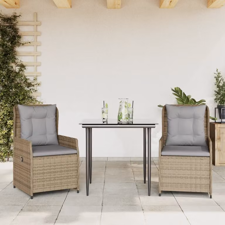 Maison Exclusive - Set da Pranzo da Giardino 3 pz con Cuscini Beige in Polyrattan