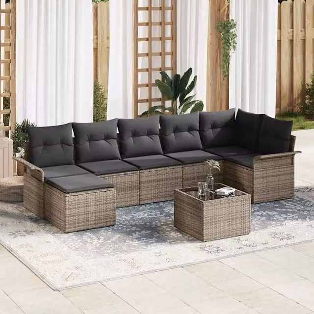 Set Divano da Giardino 8 pz Grigio polyrattan 3354128
