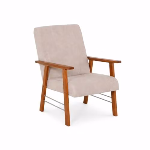 MA MAISON Poltrona da Arredo in Legno 59X77X91H CM - in Tessuto, Imbottito, da Giardino, Interno, Esterno, per Soggiorno, Camera, Resistente, Relax, Moderna - Made in Italy (Beige)
