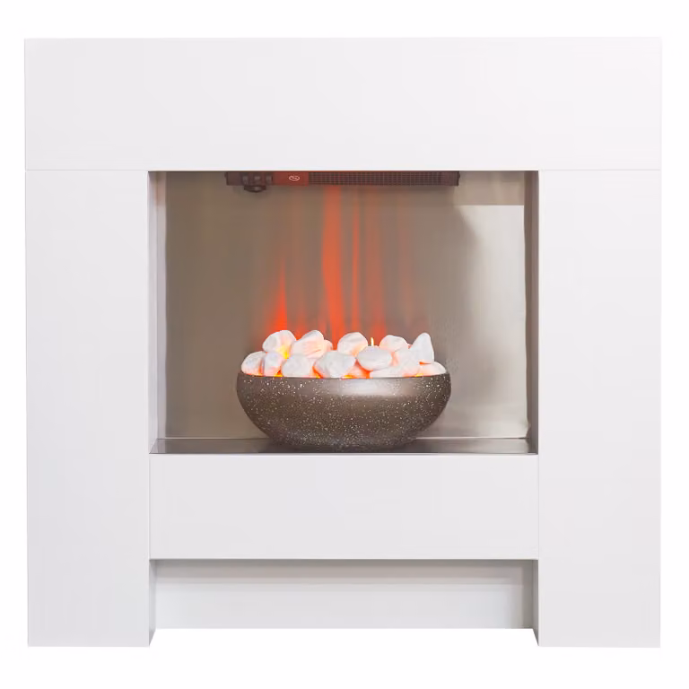 Caminetto elettrico Adam Cubist con elegante cornice in bianco, 36 pollici
