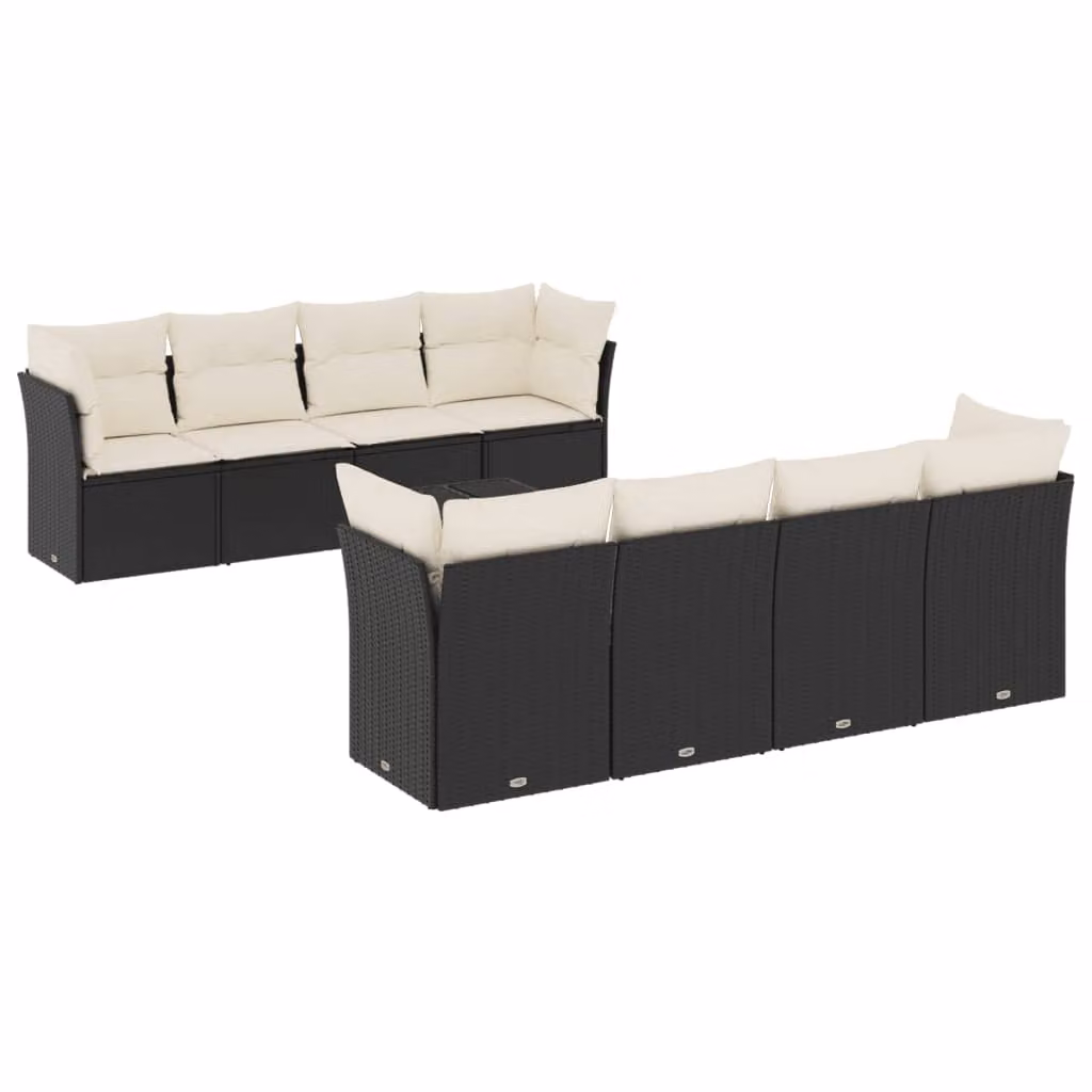 Set Divani da Giardino 9 pz con Cuscini Nero in Polyrattan