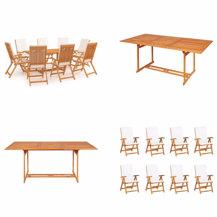 vidaXL Set da pranzo da giardino 9 pezzi con cuscini in teak massiccio - Set da pranzo da giardino - Set da pranzo da giardino - Set di mobili da giardino - Set di mobili da giardino