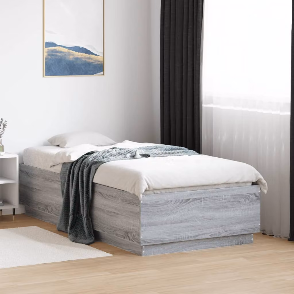 vidaXL Giroletto Moderno con Luci LED e Porta USB in Legno Grigio, L/P/H: 190 x 90 x 40 cm