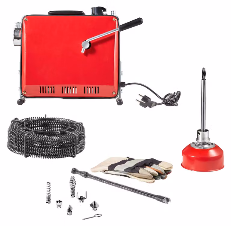 SucceBuy, macchina elettrica per la pulizia delle tubature, 400 W, 1400 giri/min, pulitore per scarichi con cavo a spirale da 20 metri x 16 mm e 5 metri x 9,5 mm, spirale flessibile da 0,4 metri x 12 mm e 6 teste di taglio, adatta per tubi con un diametro