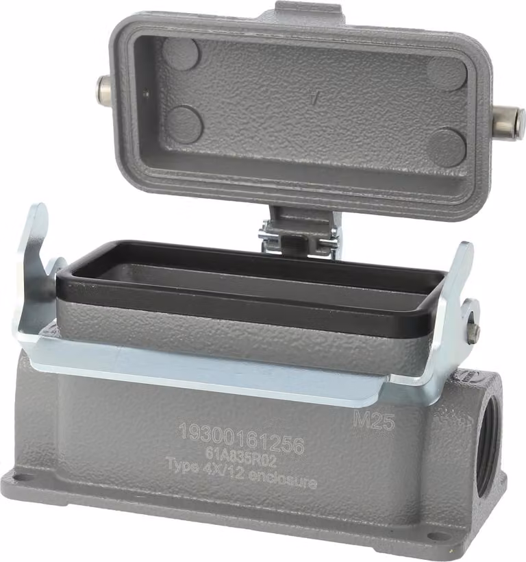 HARTING Han 16B Alloggiamento base basso, 1xM25 uscita cavo laterale, con 1 staffa longitudinale con cappuccio protettivo in metallo - 1 pezzo