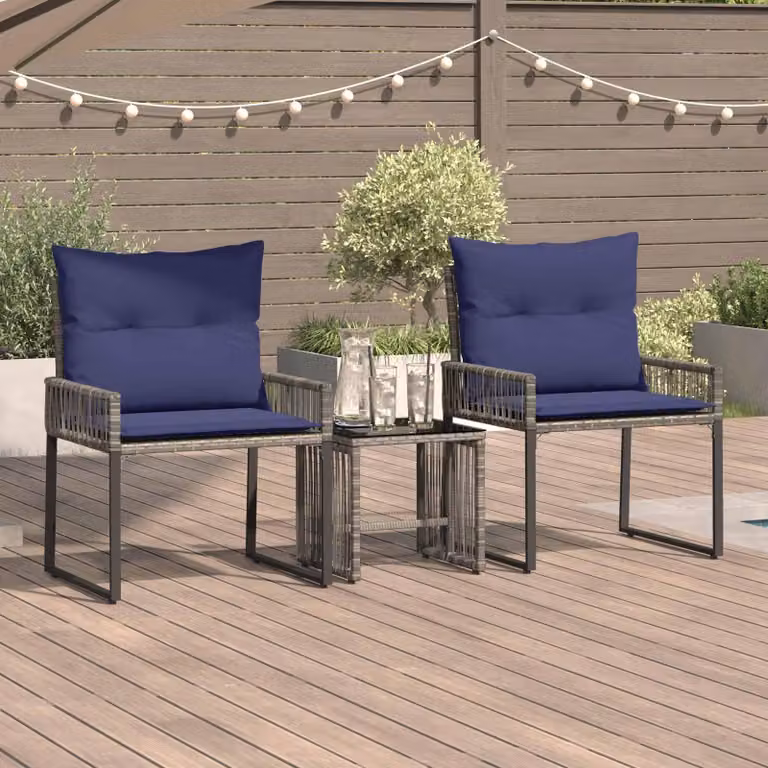 Maison Exclusive - Set di mobili da giardino, 7 pezzi, grigio e blu navy, in rattan sintetico