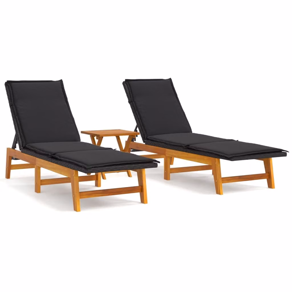 Set Mobili da Giardino 3 pz Polyrattan e Legno Massello Acacia