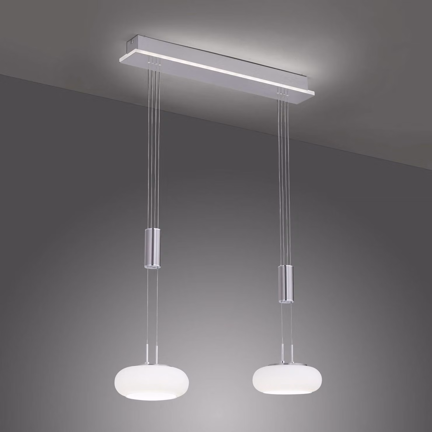 Q-Smart-Home Paul Neuhaus Q-ETIENNE LED a sospensione, 2 luci Q-Etienne, dimmerabile, Alluminio / Grigio / Zincato, Soggiorno / Sala da pranzo, Metallo, Moderno