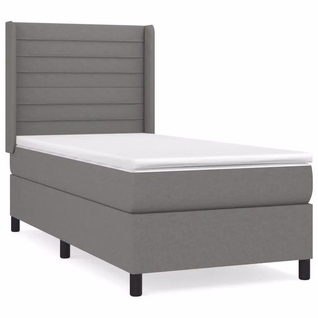 vidaXL Giroletto a Molle con Materasso Ibrido in Tessuto Grigio e Bianco L/P/H: 80 x 200 x 23 cm – 2