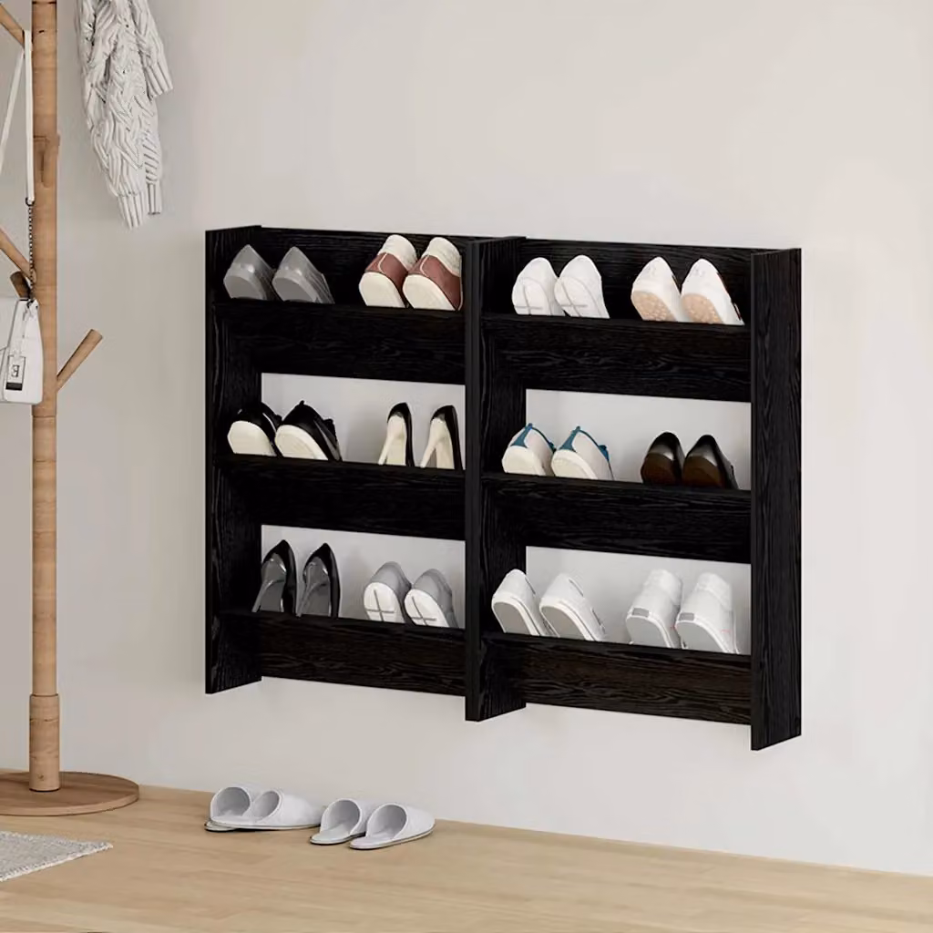 Set di 2 scarpiera mobili vidaXL in legno nero L: 60 cm, P: 18 cm, H: 90 cm