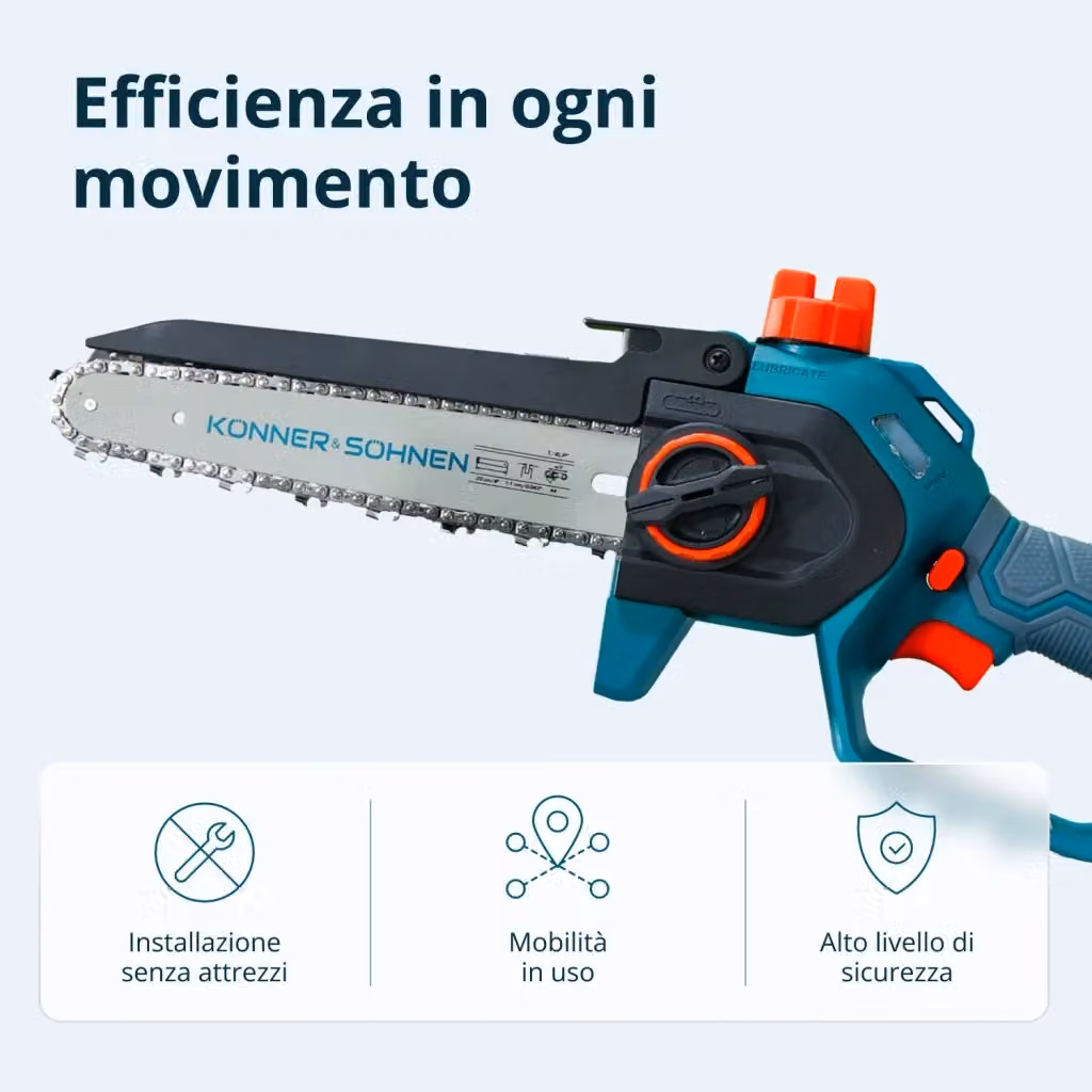 Motosega Mini Senza Fili Könner & Söhnen KS MCS20V-8 CASE PLUS con Batteria Ricaricabile e Caricatore Rapido Multicolore – 2