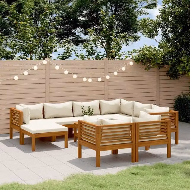 Set da giardino vidaXL in legno di acacia con cuscini beige composto da 10 pezzi