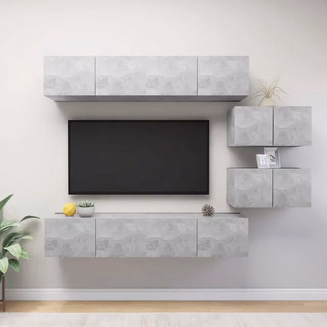 Set di Mobili Porta TV 6 pz-Credenza per TV Grigio Cemento in Legno Multistrato 875813