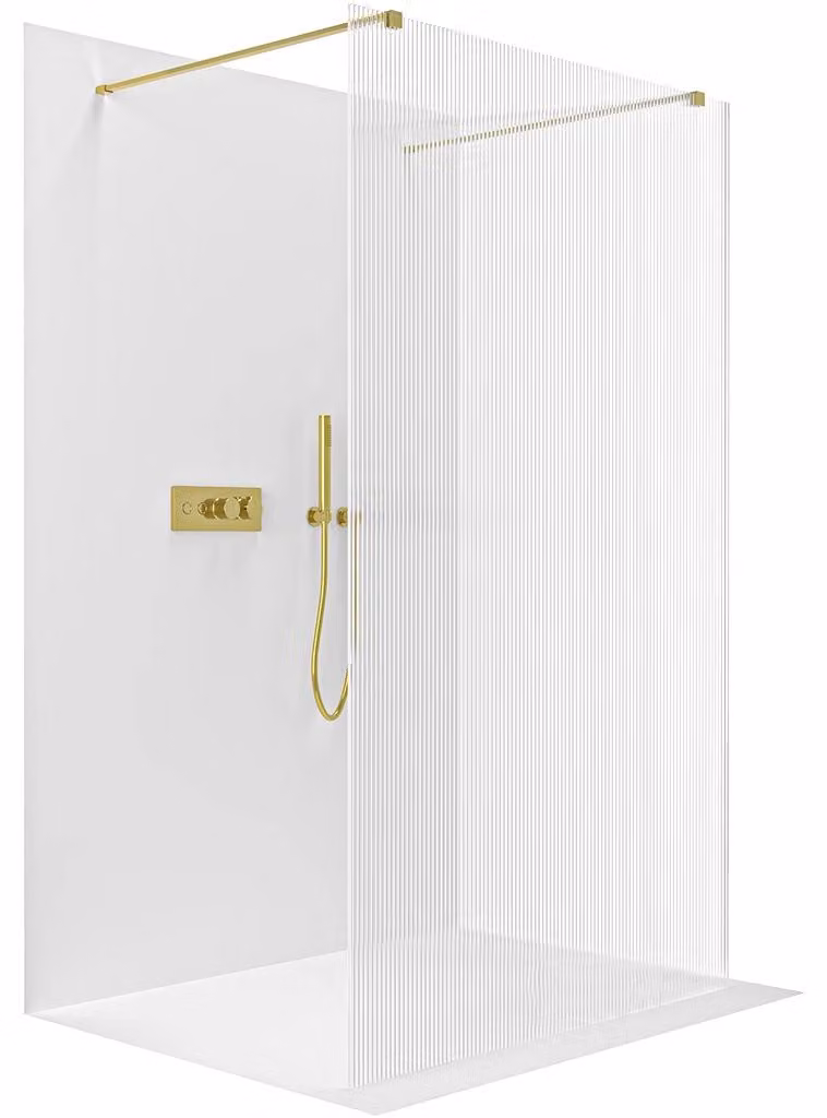 Pannello doccia angolare Walk-in Onyx Duo, versione sinistra/destra, vetro temperato da 8 mm, profilo rettangolare, finitura oro, vetro smerigliato, dimensioni 160x200 cm