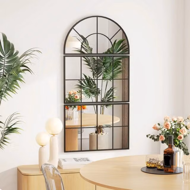 Specchio da parete moderno REDOM a 3 elementi in vetro e metallo nero L: 76 cm, H: 53 cm