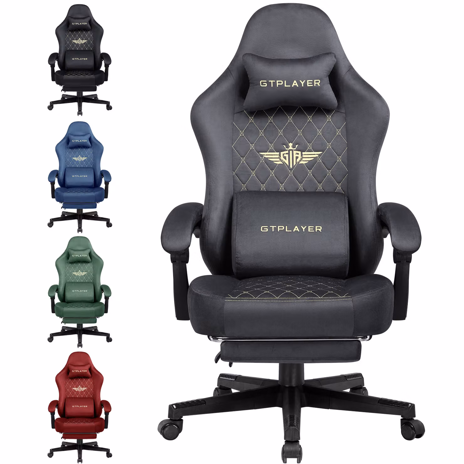 GTPLAYER Sedia da gioco in tessuto Sedia da gioco ergonomica per ufficio Sedia per PC, Sedia da scrivania regolabile e girevole con poggiapiedi, grigio