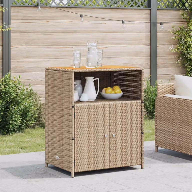 Armadietto da giardino vidaXL in legno di acacia e rattan beige con ante a battente L/P/H: 70 x 50 x 87 cm