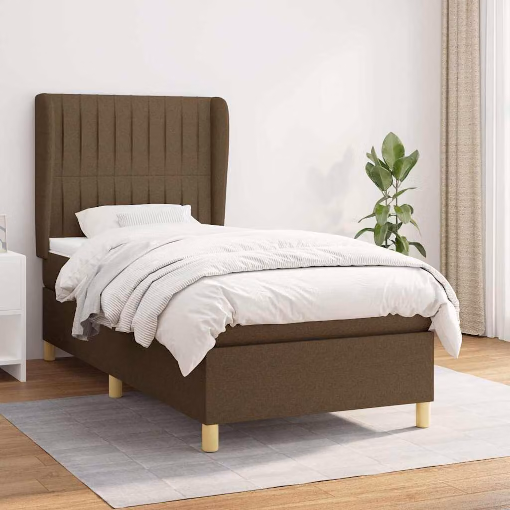 vidaXL Giroletto a Molle con Materasso Ibrido in Tessuto Marrone e Bianco L/P/H: 200 x 100 x 128 cm – 1