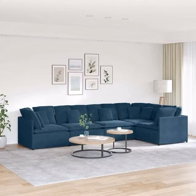 Divano Modulare a Forma a U in Velluto Blu vidaXL con Cuscini e Struttura in Metallo e Legno
