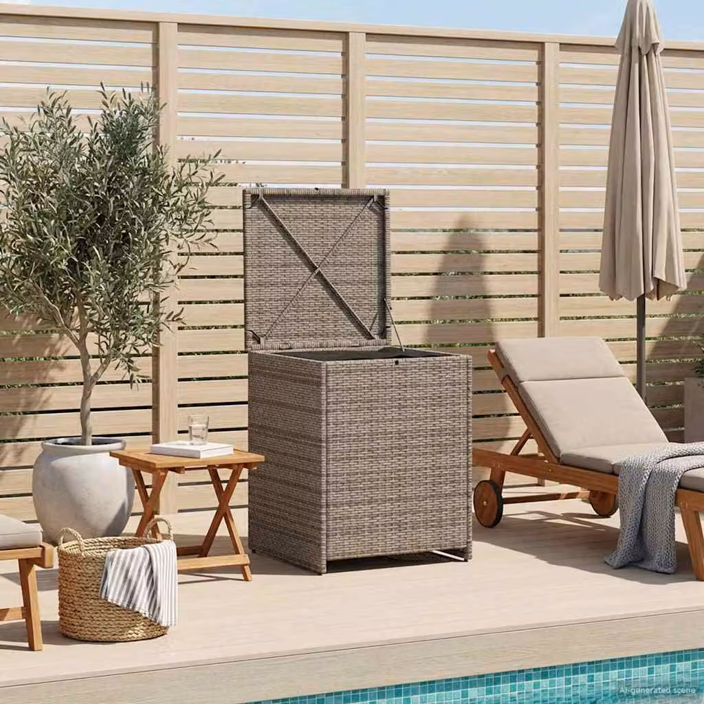 Scatola per cuscini vidaXL in rattan e metallo, grigio e marrone, L/P/H: 55 x 55 x 69 cm