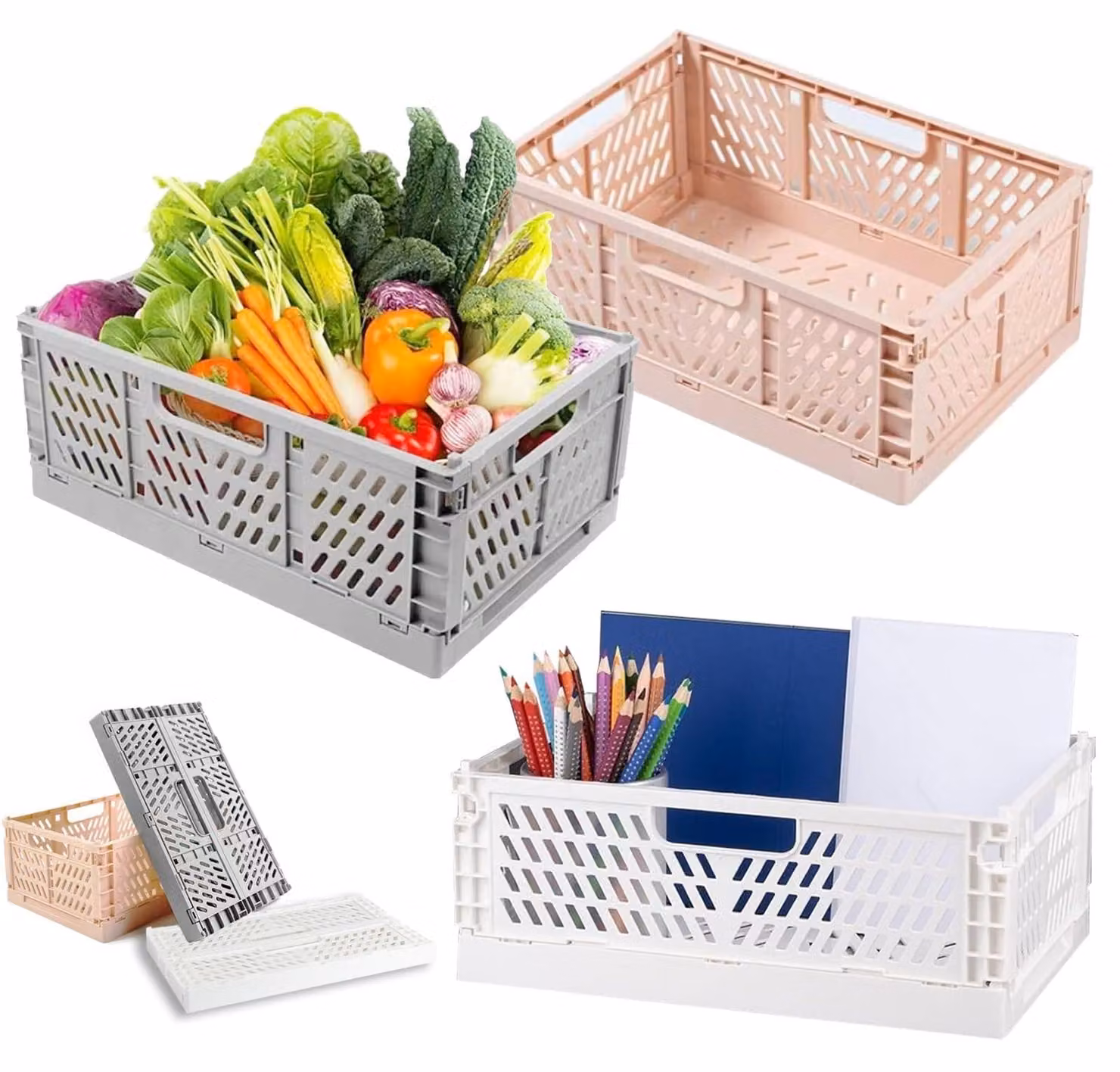 Omgoods - Contenitori pieghevoli, set da 3 - Scatole di plastica pieghevoli per cucina e studio