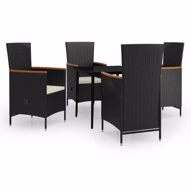 Set da Pranzo da Giardino 5 pz con Cuscini Nero