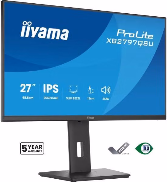 Monitor PC Iiyama Prolite XB2797QSU-B1 da 27 pollici con display IPS Quad HD 2560 x 1440 pixel, nero