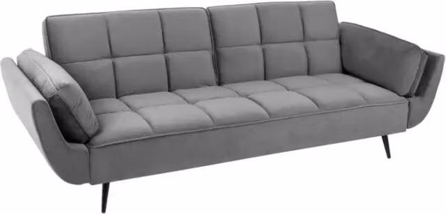 Divano dritto NEVISI Meublorama grigio con funzione letto e cuscini, stile scandinavo in velluto con piedi in metallo nero – 1