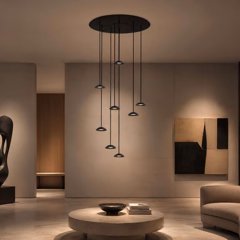 s.luce Santa Air LED lampada a sospensione per sala da pranzo 8-fiamme Ø 80cm baldacchino nero 8-fiamme semicircolari
