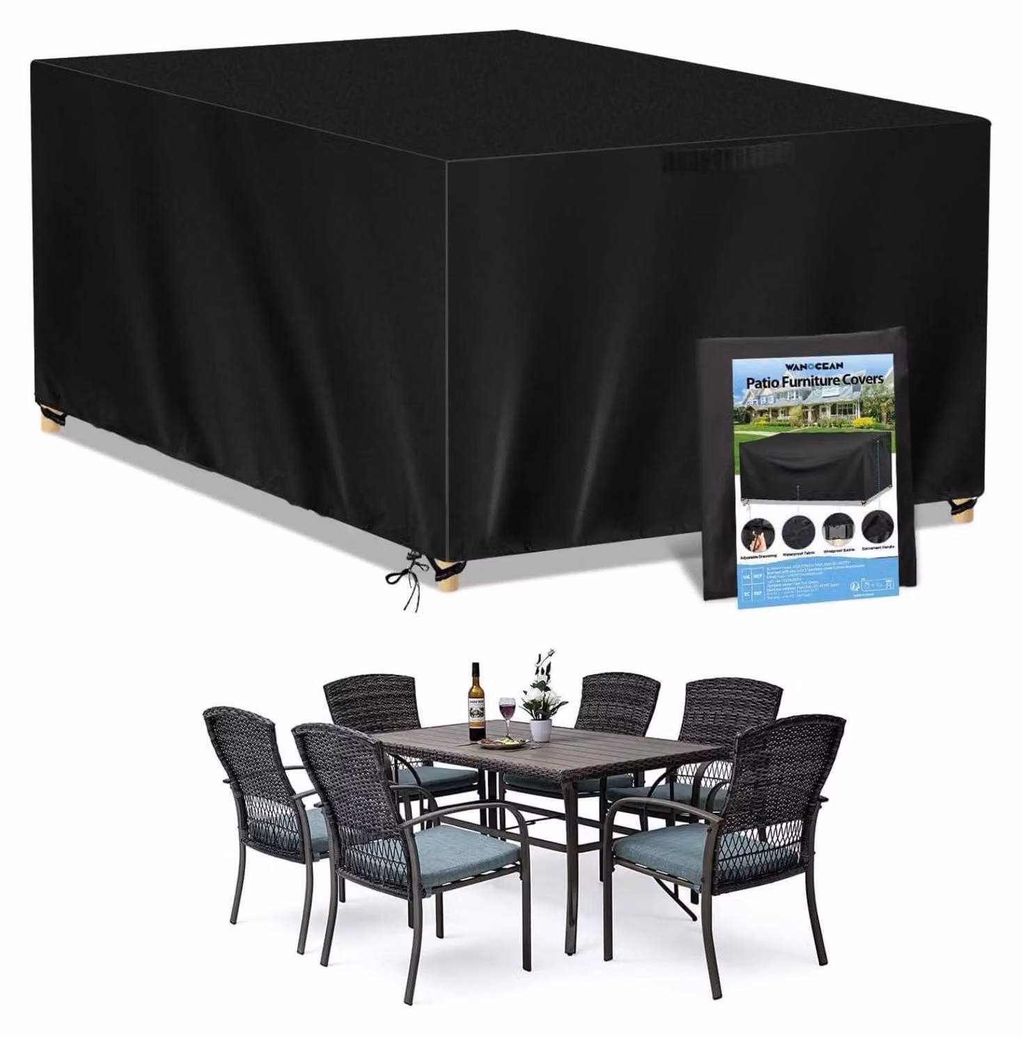 Copertura impermeabile per mobili da giardino, realizzata in tessuto Oxford 420D, anti-UV e resistente agli strappi, forma rettangolare, dimensioni 160x130x90 cm
