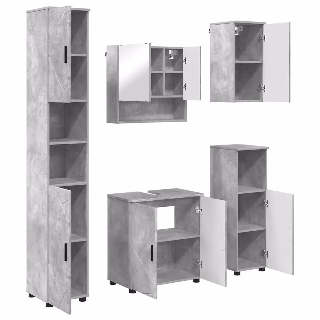 Set di mobili per il bagno moderno vidaXL in legno e metallo, colore grigio e nero, composto da mobile lavabo, armadietto con specchio e colonna, L/P/H: 61 x 35 x 64 cm – 2