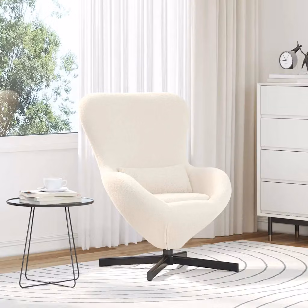 Poltrona uovo moderna vidaXL color beige con struttura in metallo e seduta in tessuto, girevole a 360 gradi, L: 63 cm, P: 73 cm, H: 90 cm