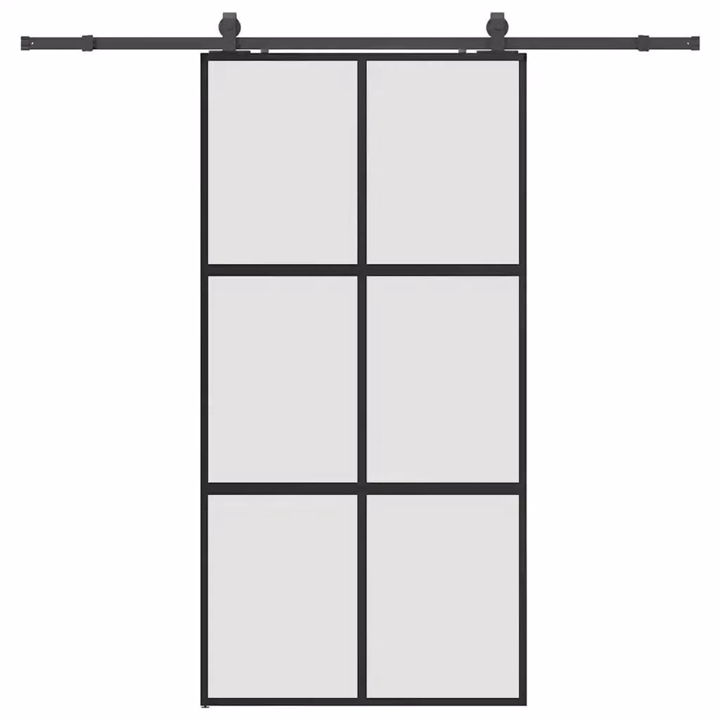 Porta Scorrevole Moderna VIDAXL in Vetro Temperato e Alluminio, Colore Nero, L: 102,5 cm, H: 205 cm – 2