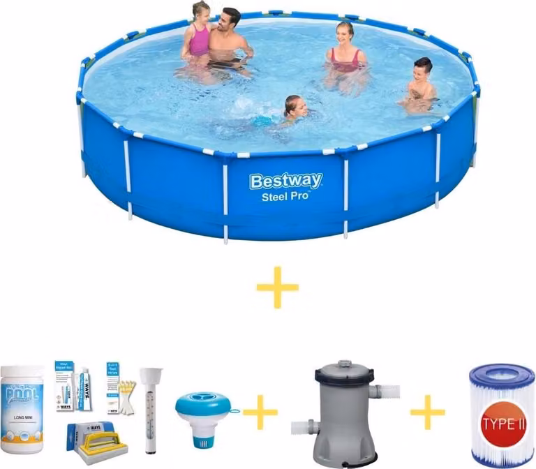 Bestway Pool - Steel Pro - 396 x 84 cm - Include il pacchetto di manutenzione WAYS, la pompa filtro e il filtro