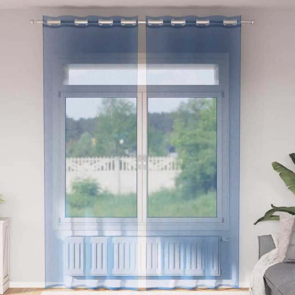 Set di 2 tende in voile semi-trasparenti vidaXL con occhielli, colore blu, L: 140 cm, H: 300 cm