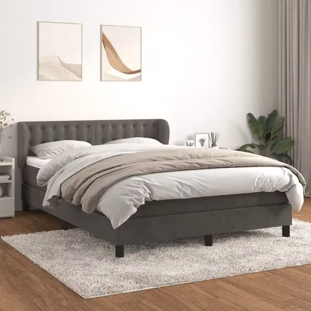 Letto Ibrido vidaXL con Giroletto a Molle e Materasso in Velluto Grigio e Bianco, Struttura in Legno di Larice, L/P/H: 200 x 140 x 88 cm – 1