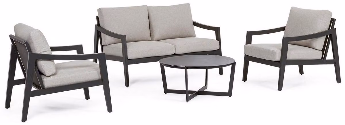 Casa Padrino Set di mobili da giardino Grigio / Antracite - 1 Divano da giardino & 2 Sedie da giardino & 1 Tavolo da giardino - Mobili da giardino - Mobili per hotel - Mobili per piscina - Mobili per esterni - Mobili