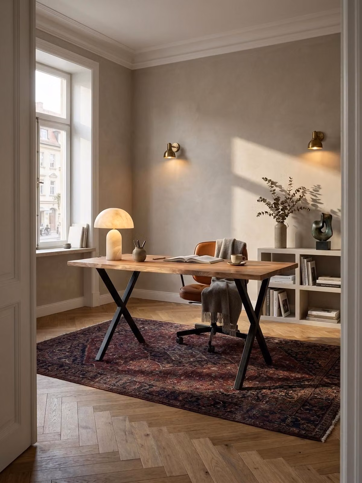 Scrivania 140x80x76 cm in legno massello di acacia / metallo Scrivania per computer con bordo naturale, scrivania da ufficio per home office massiccia con gambe a X in nero, tavolo in legno Tavolo per laptop Studio