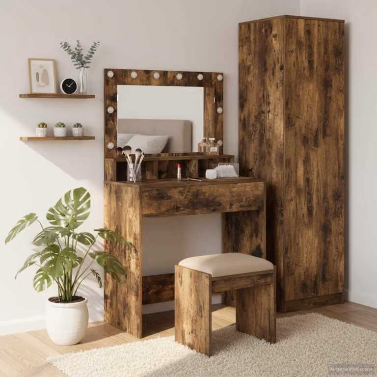 vidaXL Tavolo da Trucco Moderno in Rovere Fumé Marrone L: 75,5 cm, P: 41 cm, H: 135 cm