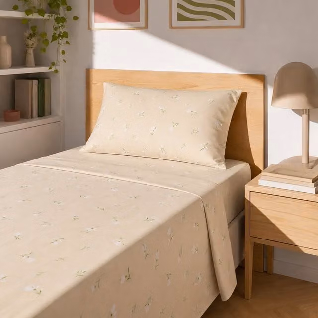 Completo letto singolo fiorellini beige