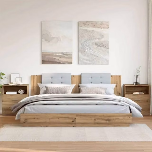 Set di 2 comodini moderni vidaXL in legno color rovere marrone opaco, sospesi a parete per camera da letto, L/P/H: 50 x 32 x 60 cm