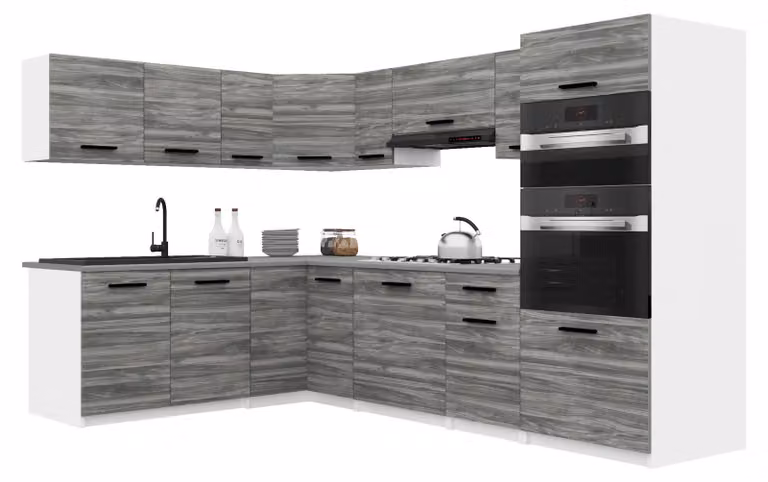 Belini - Angolo cottura moderno ITALIA 8 - Mobili da cucina 420 cm Grigio Glamour - Cucina componibile con pensili, mobili base e piani di lavoro